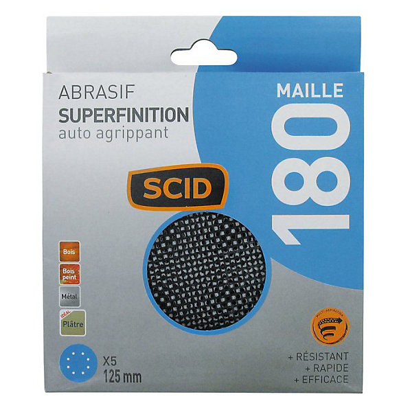 Disque maille - SCID - Diamètre 125 mm - auto-agrippant - Grain 180 - Vendu par 5