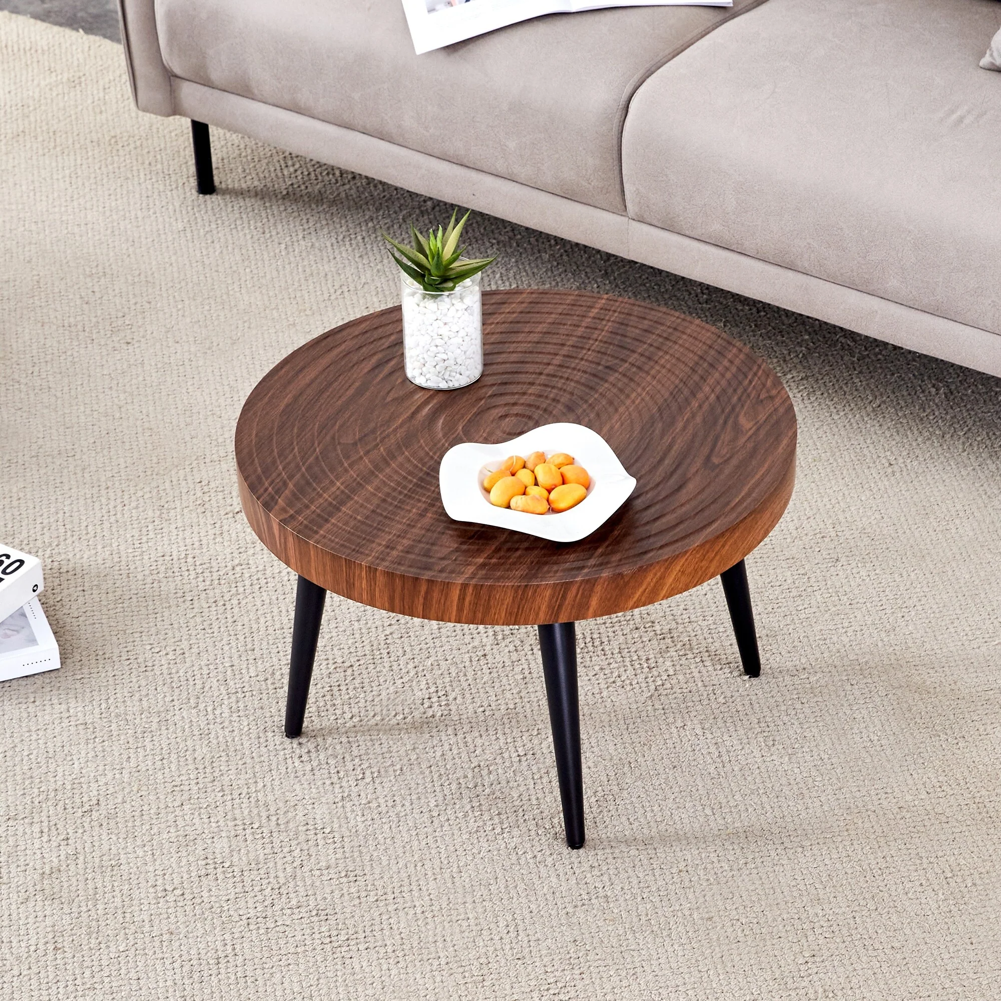 Modern Round Coffee Table - Annular Texture