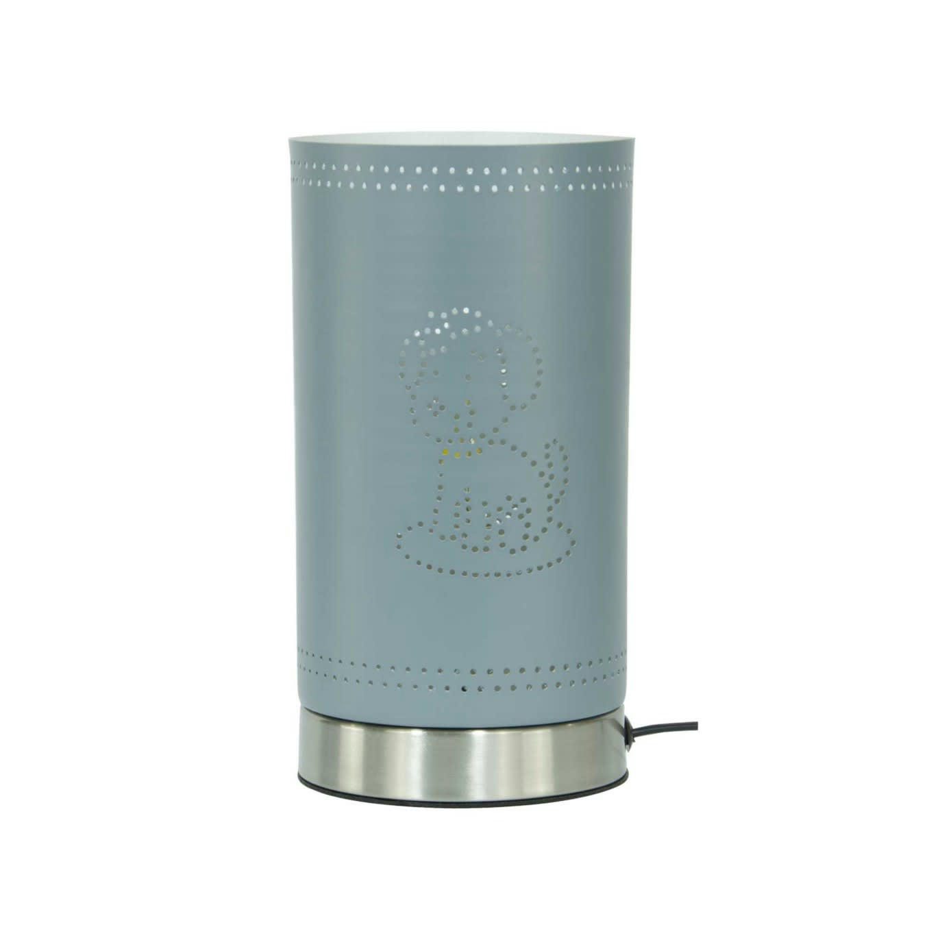 ULYSSE - Lampe tactile motif chien en métal perforé gris bleu