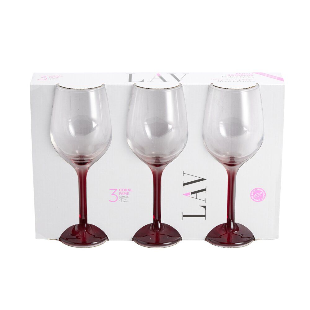 Verre à vin x3 avec pied rouge fumé 39,5cl