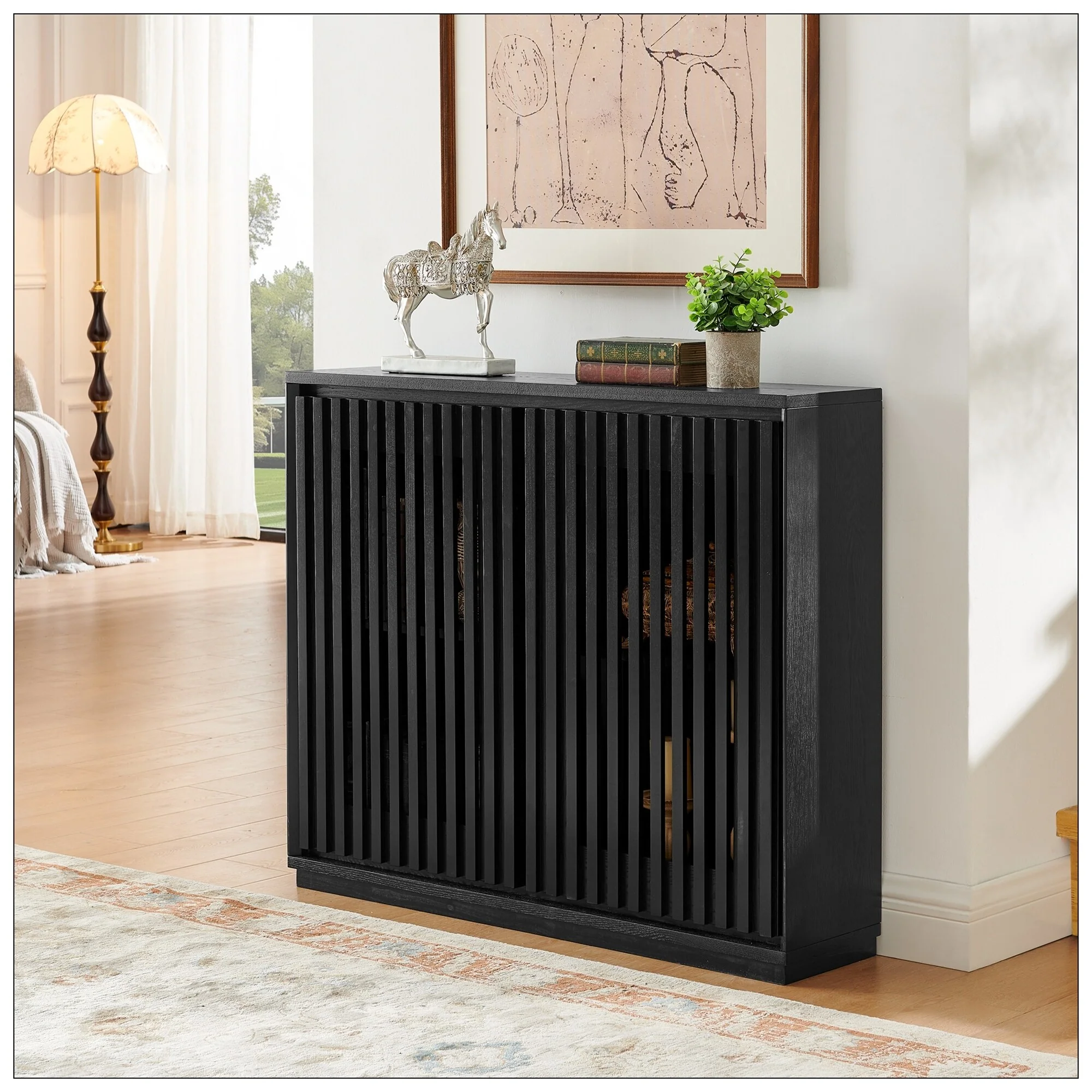 Mid Century Modern Fluted Hollowed Out Sideboard Cabinet