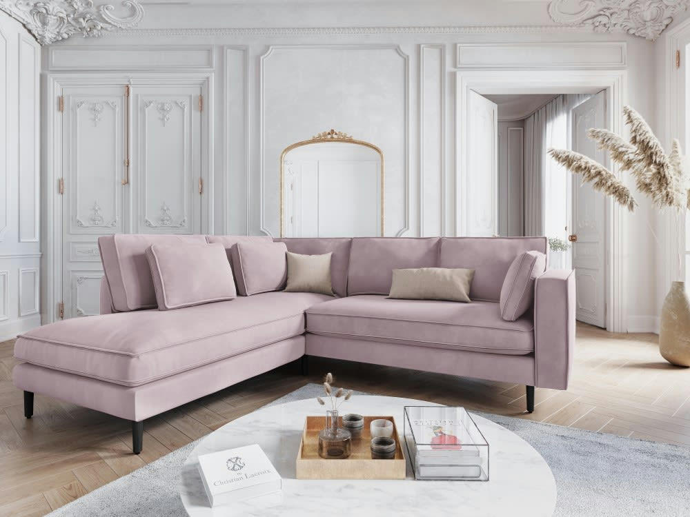 ALEXIS - Canapé d'angle 5 places en velours lavande