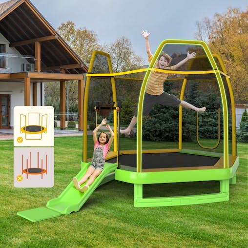 NNECW 3-in-1 7FT Kids Trampoline with Slide & Ladder & Ocean Balls