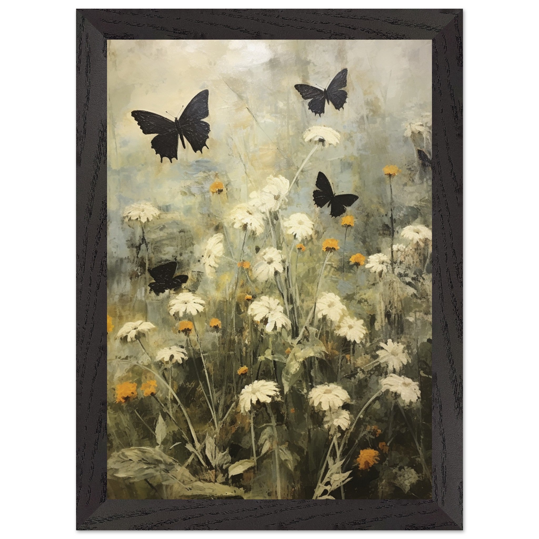 Artfulprints Poster met Lijst Butterflies in flowerfield 2  - A4 21x29.7 cm - Groen