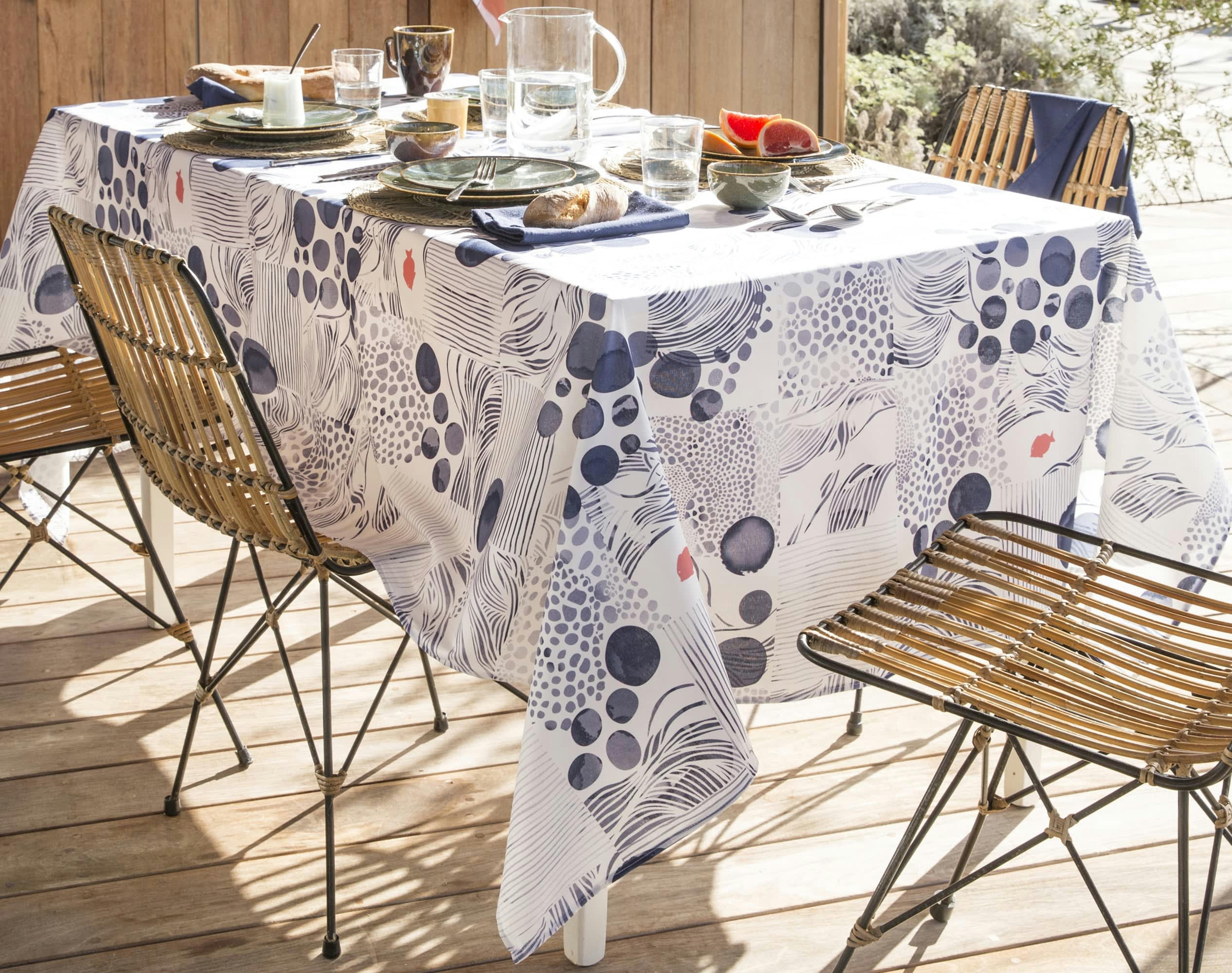 PAYSAGE AQUA - Nappe rectangulaire 160x300 à motifs marins