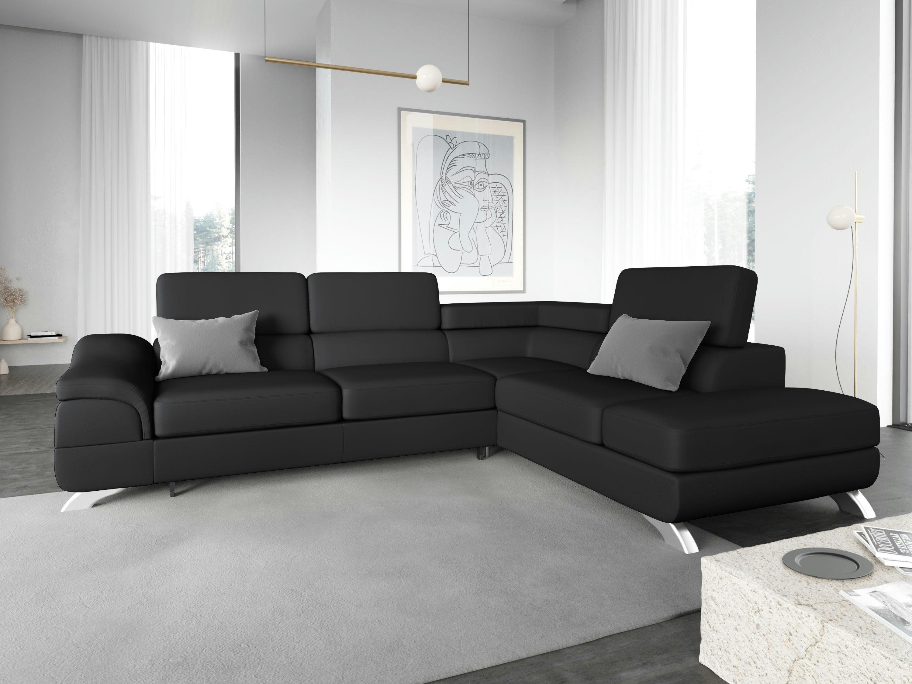 ONYX - Canapé d'angle 5 places en imitation cuir noir