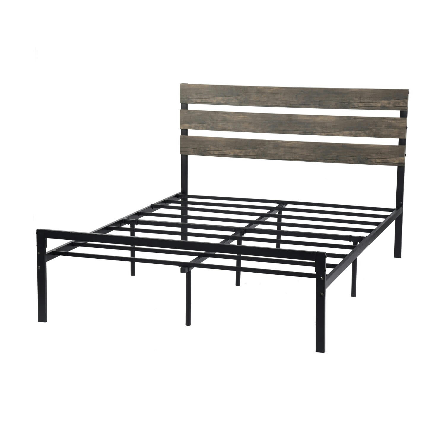 - Cadre de lit double métallique et tête de lit effet bois 200*140*100cm