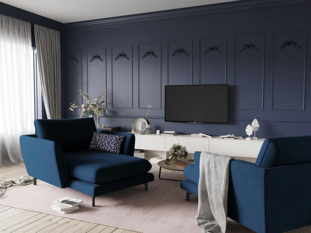 PODIUM - Méridienne 1 place en velours bleu roi