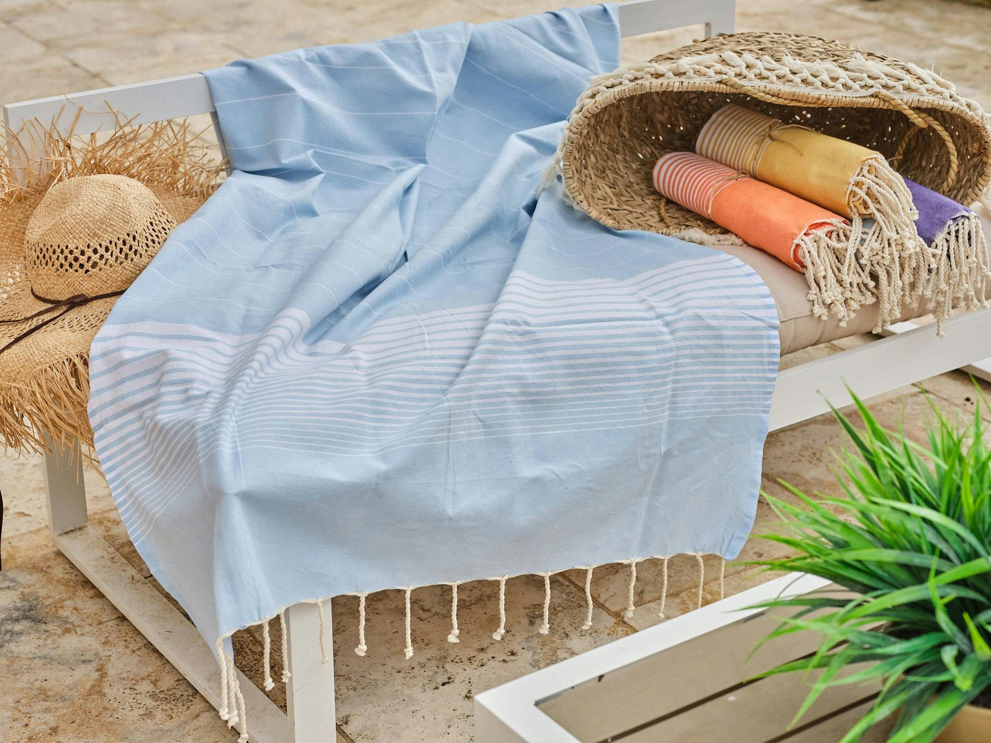 - Fouta en coton 100x200cm bleu ciel