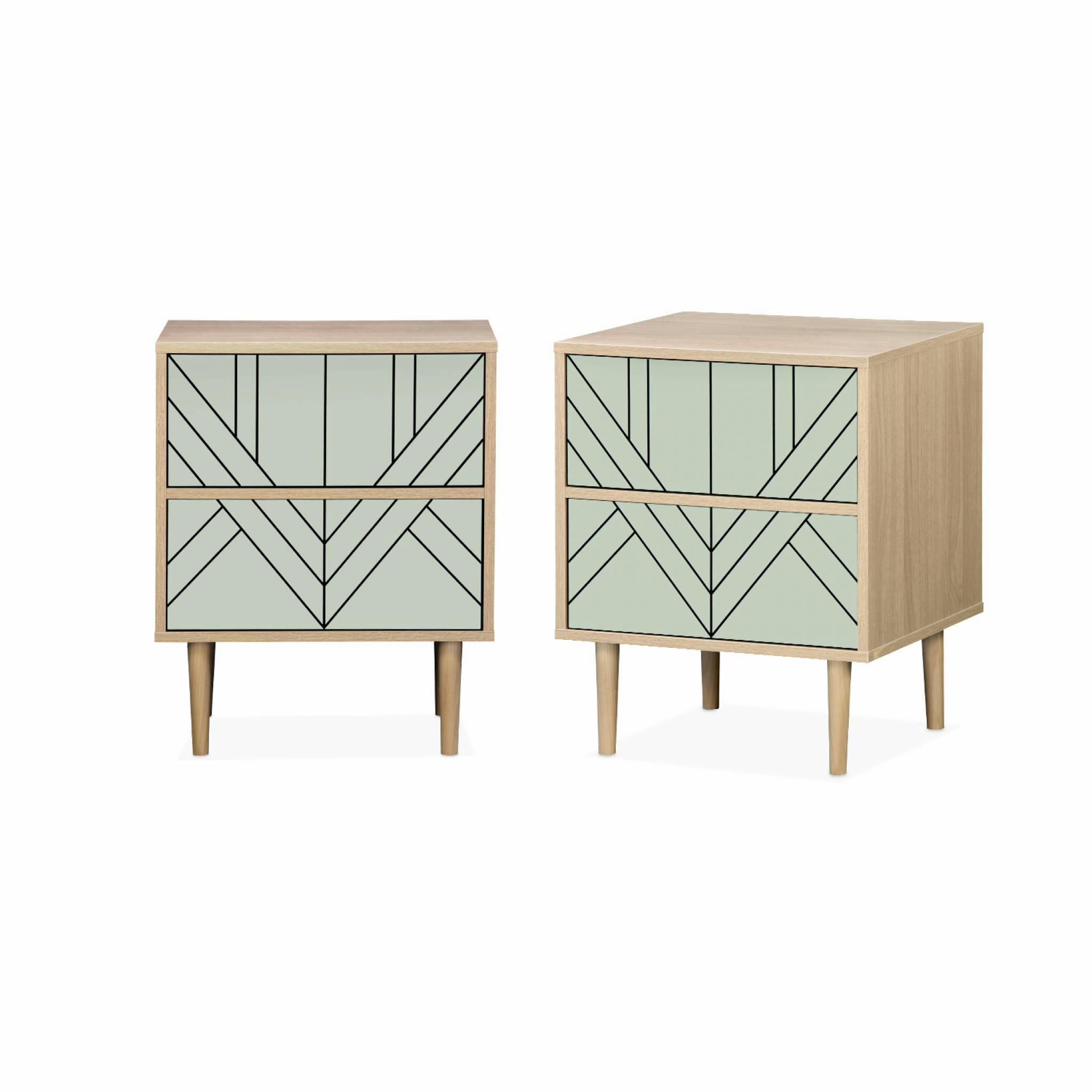 MIKA - Lot de 2 tables de chevet décor et bois vert céladon