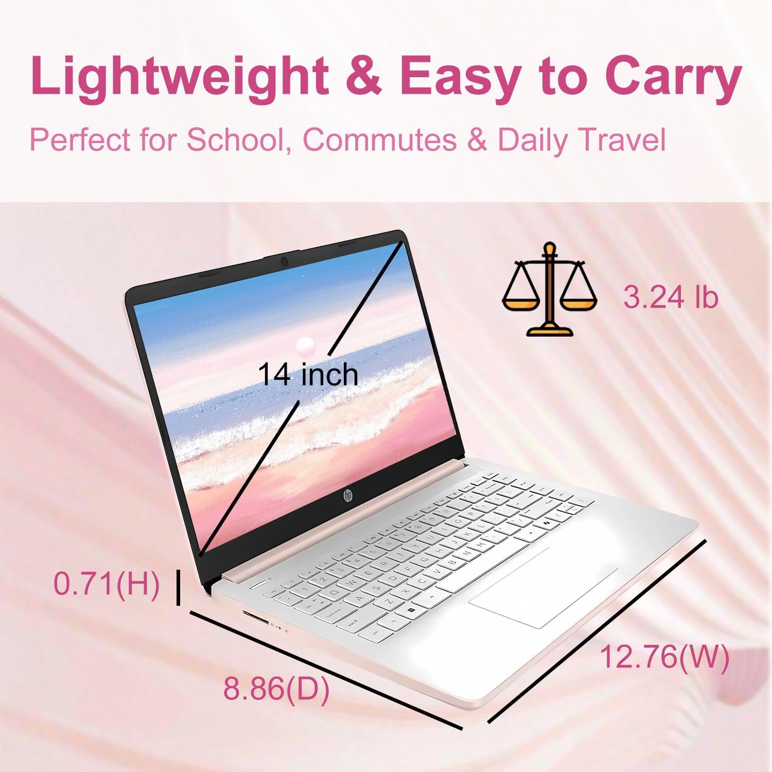 HP 14″ Snowflake White Lightweight Laptop  with Office 365 & Copilot AI  Intel Processor  4GB RAM Memory  64GB SSD + 1TB Cloud Storage