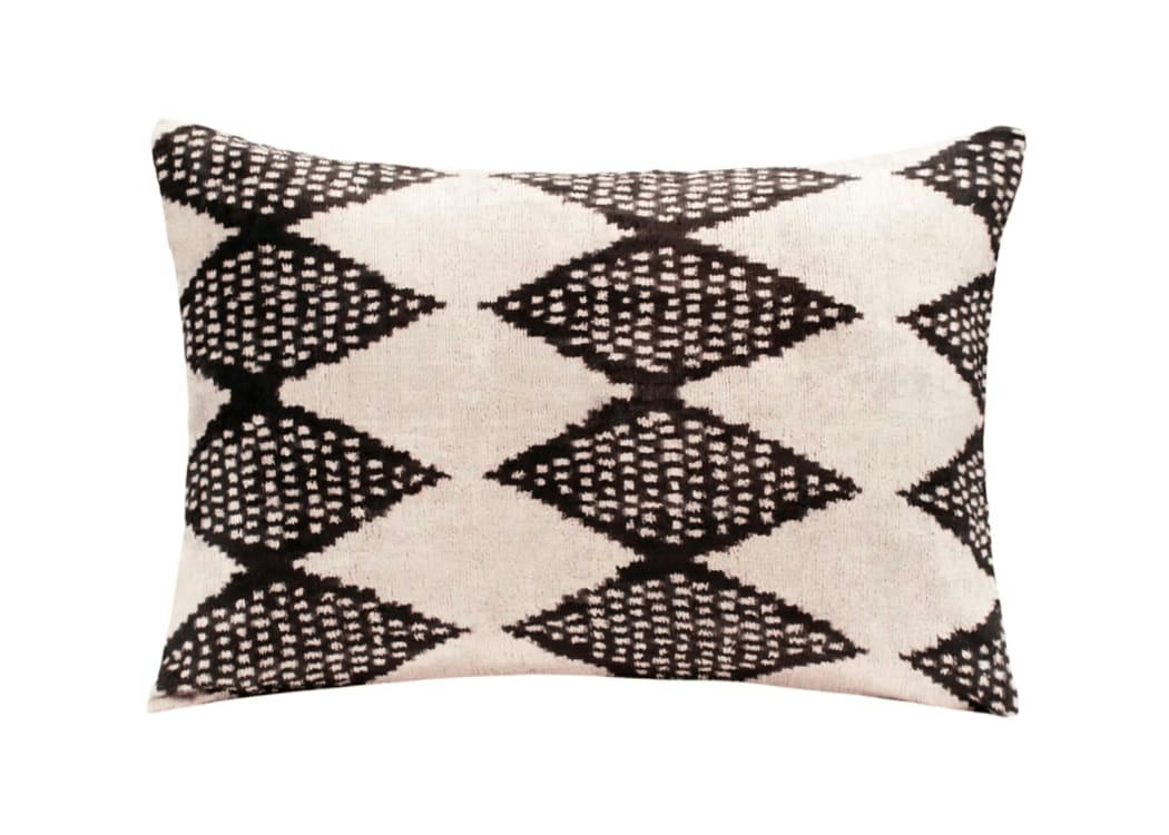 - Housse de coussin velours et soie ikat  40x60 blanc