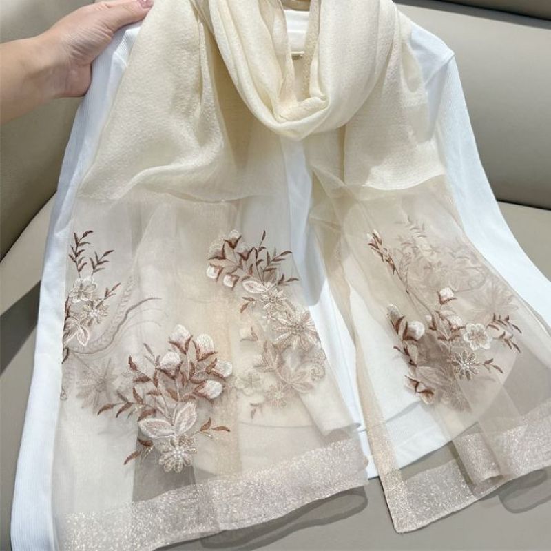 PEACH ACCESSORIES Luxury Sheer Floral Embroidery Scarf
