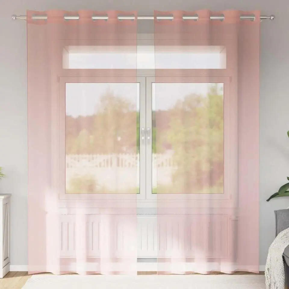 vidaXL Gordijnen van voile met ringen - Roze - 140x225 cm - Stof - 2 Stuks