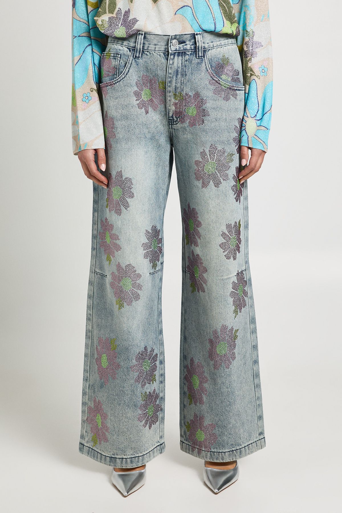Debenhams Ashish Baggy Fit Mid Rise Straight Leg Floral Hotfix Jean