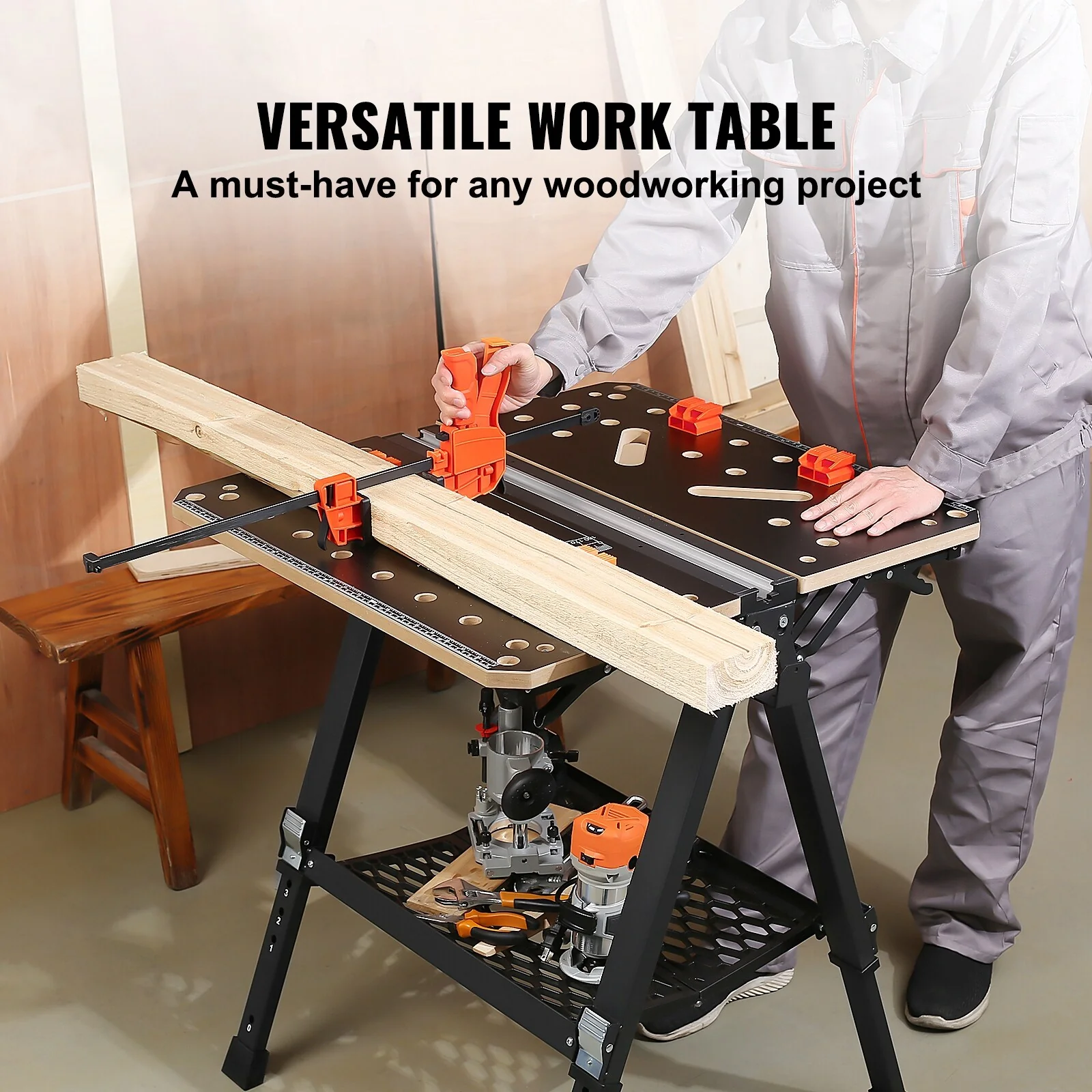 UIMOSO Convertible Workstation, Dual-Function as Sawhorse/Workbench, Supports up to 1000 lbs, 7 Height Options
