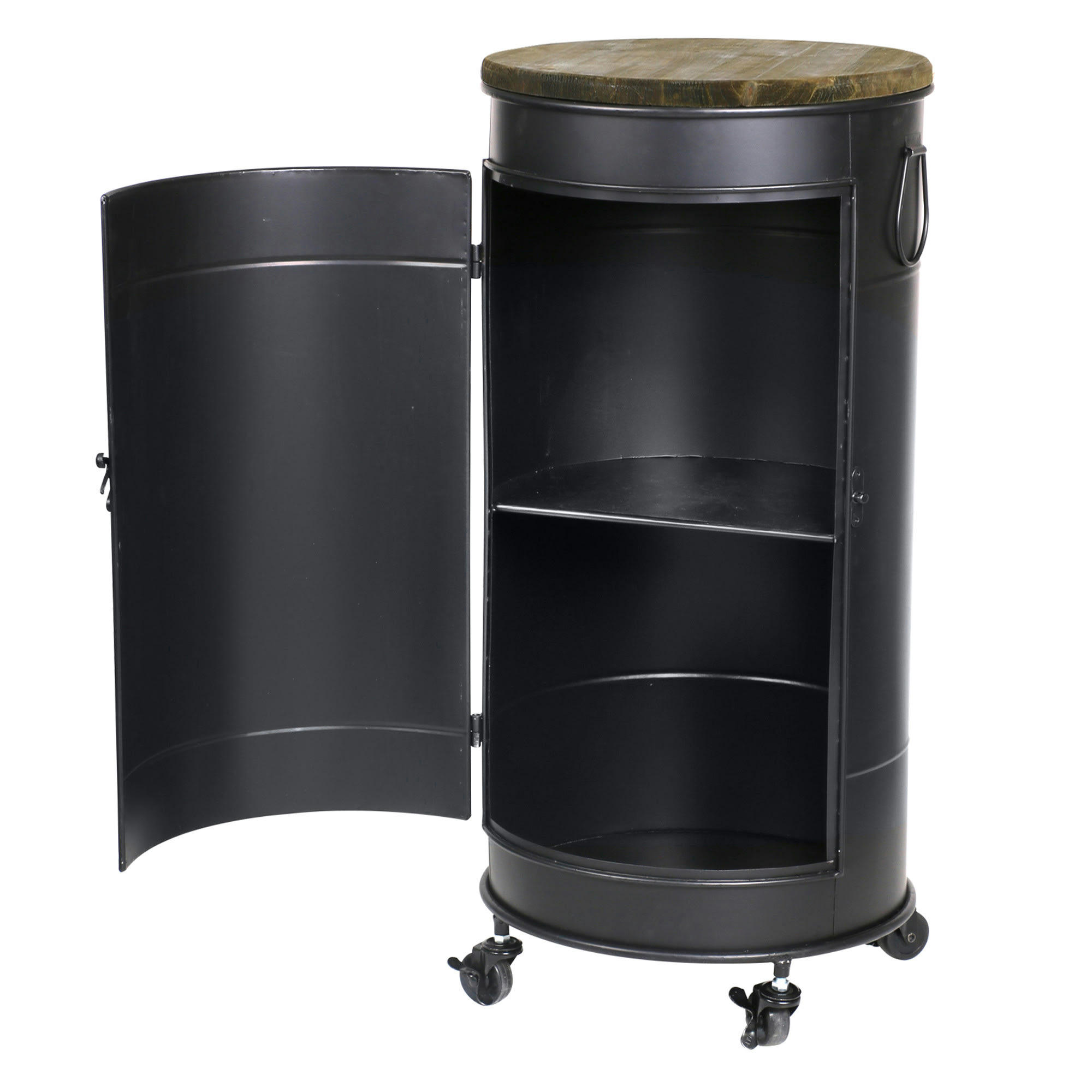 - Bar à roulettes bidon métal et bois 40x85cm