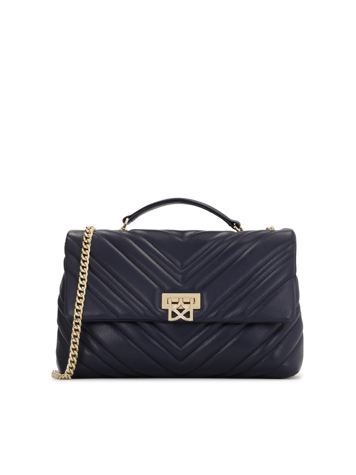 Navy blue quilted chain handbag
