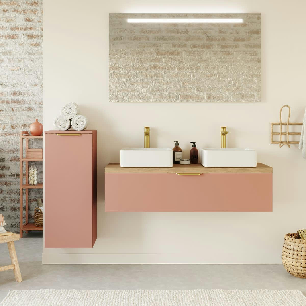 VENICE - Meuble salle de bain 2 vasques posées 120cm 1 tiroir Abricot