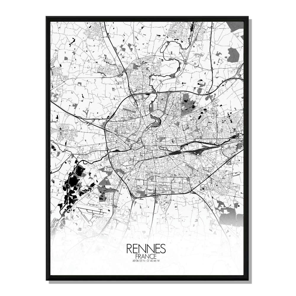 - Affiche Rennes Carte N&B 40x50