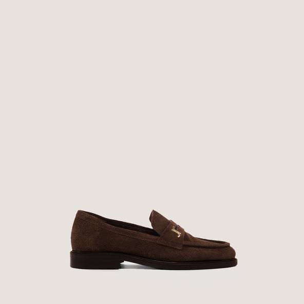 Mocassins à bouts ronds et monogrammesen croute marron | DUEDI