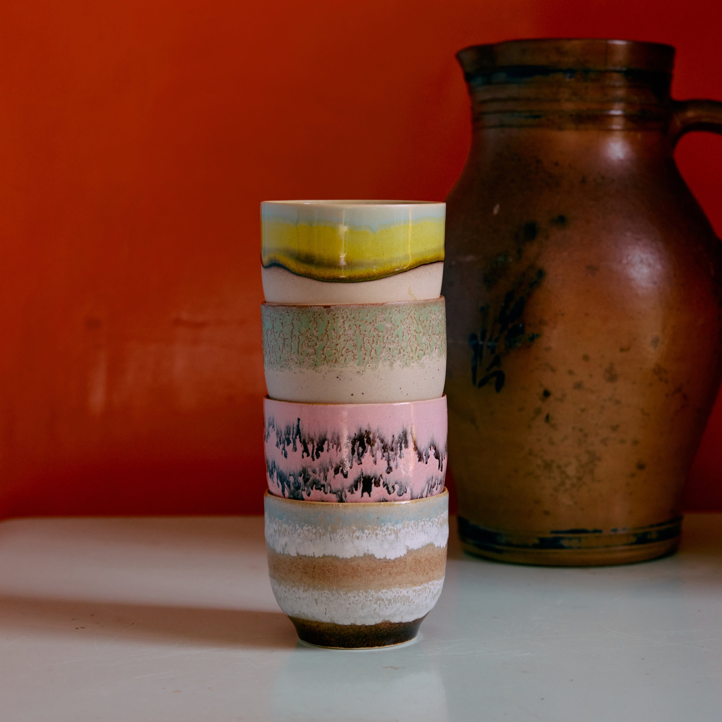 HKliving 70's Ceramics Koffiekop 0,25 L - Set van 4 - Deco