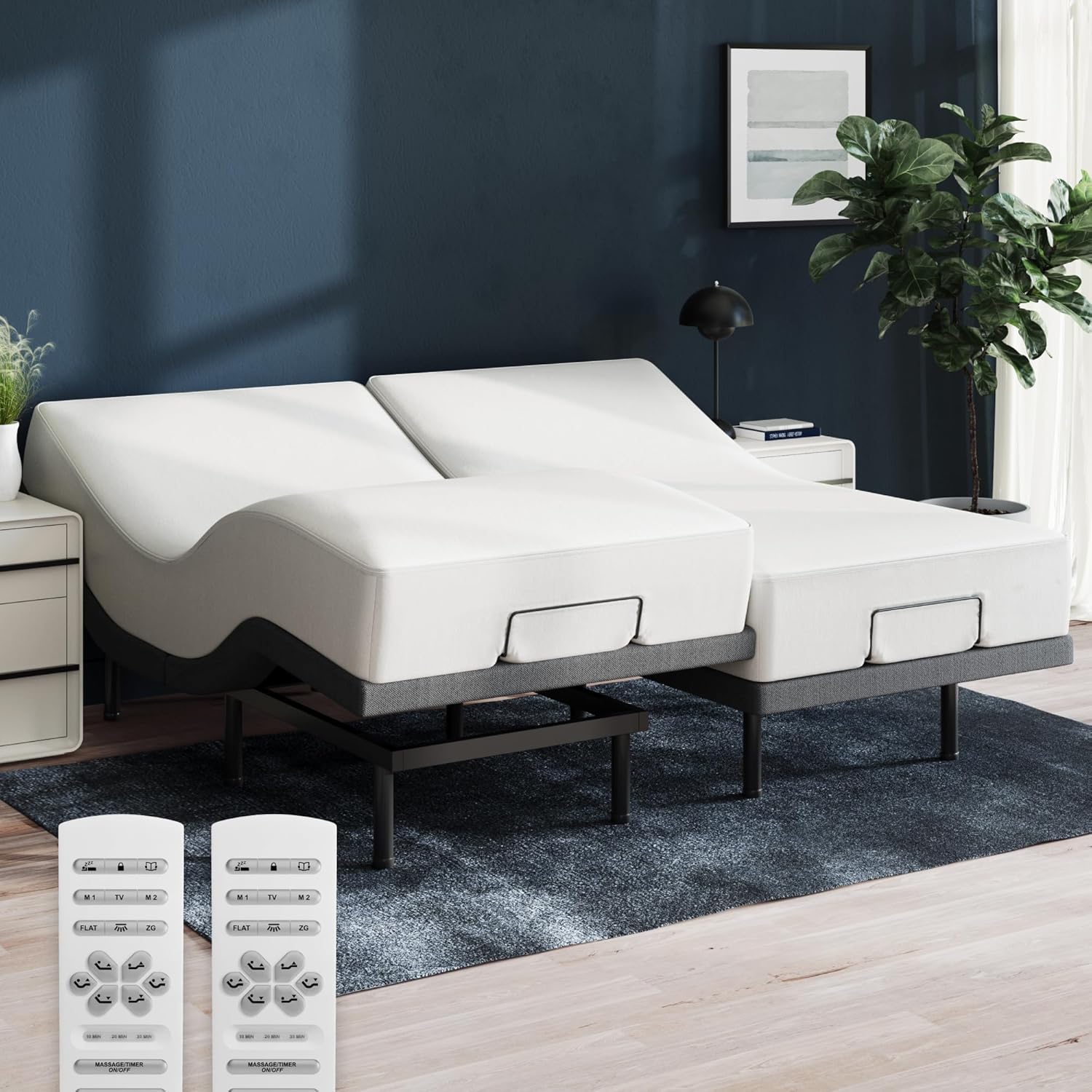 Nectar Premier Split King Adjustable Base & 13” Mattress (New Version) - Head & Foot Incline - Medium Firm Memory Foam - Cooling Upgrade - 3 Massage Settings - 365-Night Trial & Forever Warranty