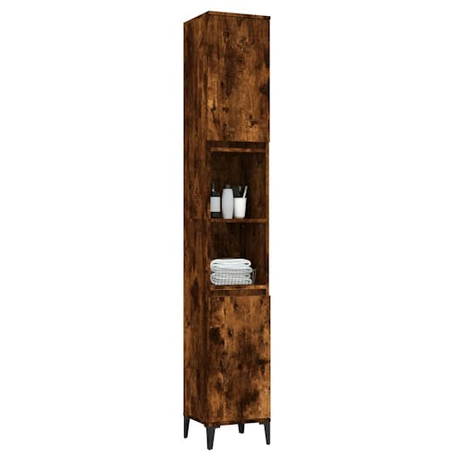 NNEVL Bathroom Cabinet Smoked Oak 30x30x190 cm Engineered Wood