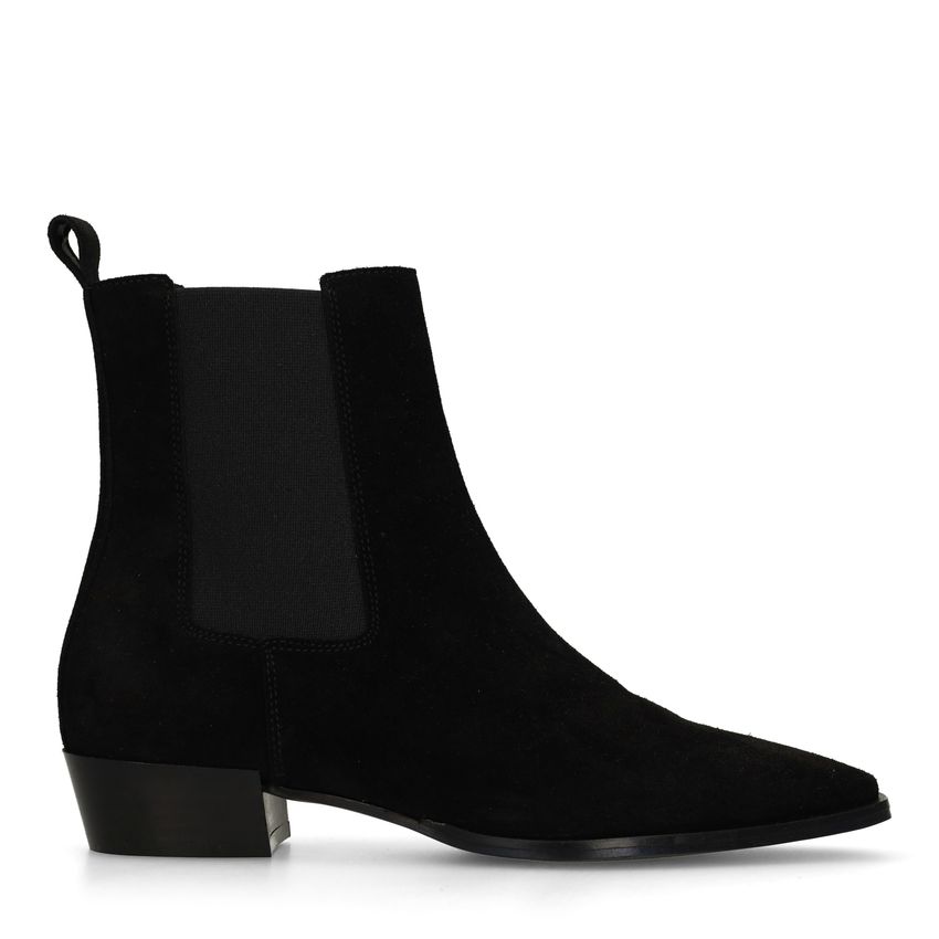 Manfield Zwarte suède chelsea boots