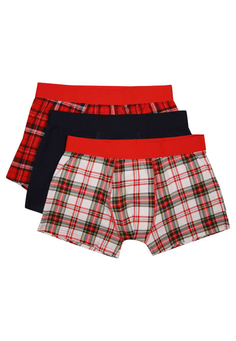 Mens 3pk Red Check Hipster Stretch Trunks