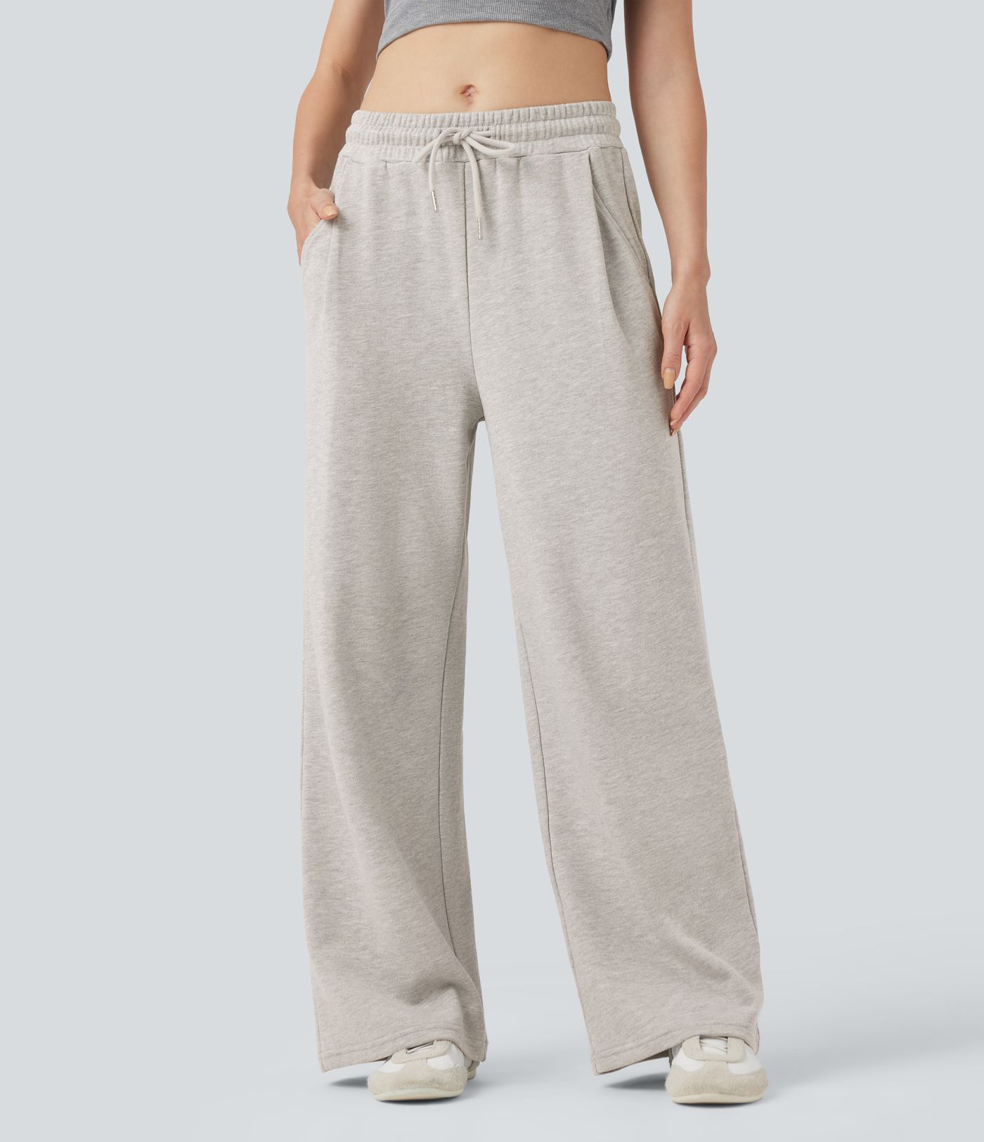 Pantalon jogging décontracté en coton taille mi-haute avec cordon et poches