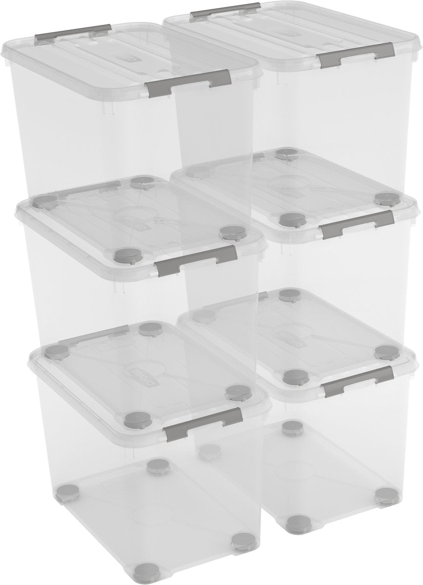 Curver Handy  Opbergbox - 65L - 6 stuks - Transparant met deksel