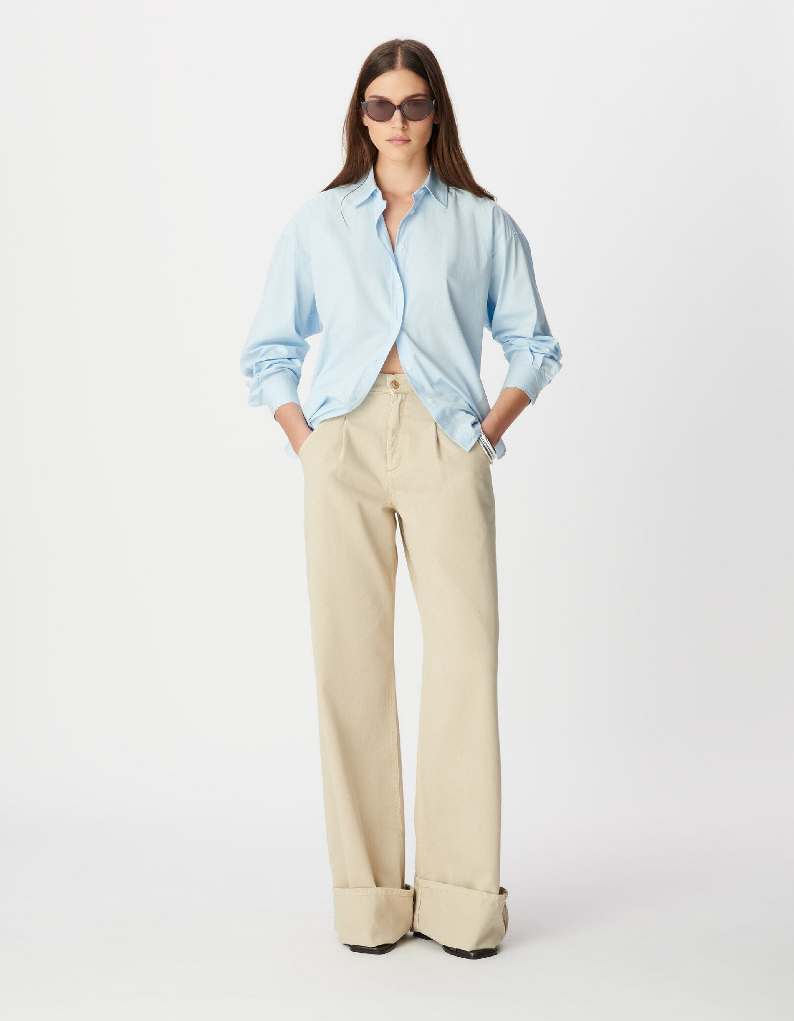 Chemise manches longues bleu ciel Femme