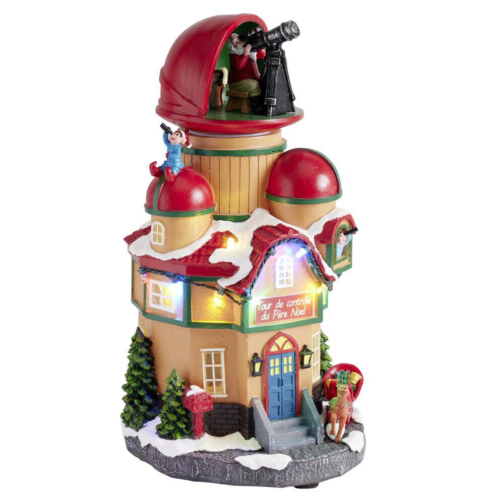 Village de No&euml;l animé LED tour de contrôle du Père No&euml;l 16x14xH26cm