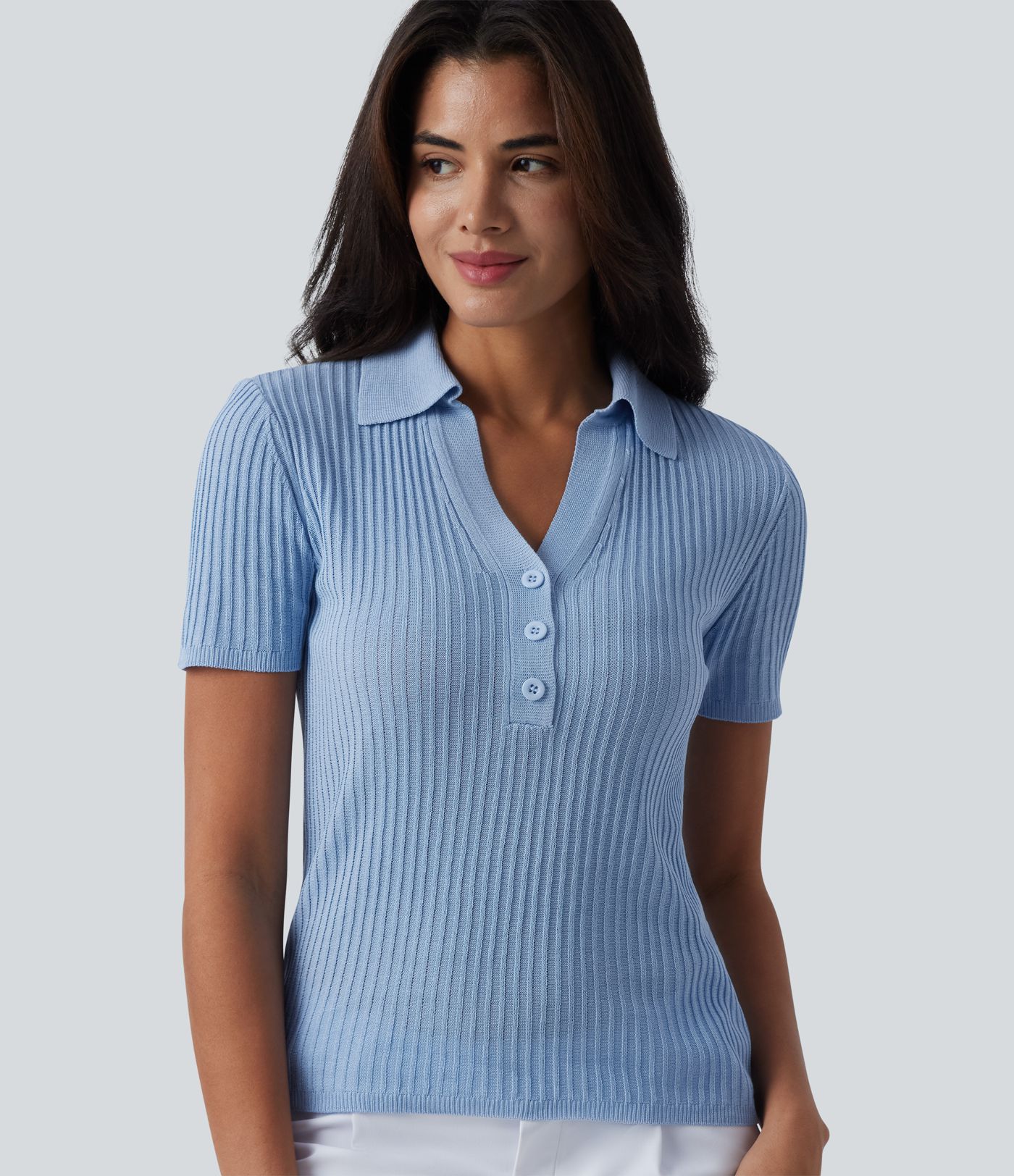 Pull tailleur à col polo et manches courtes