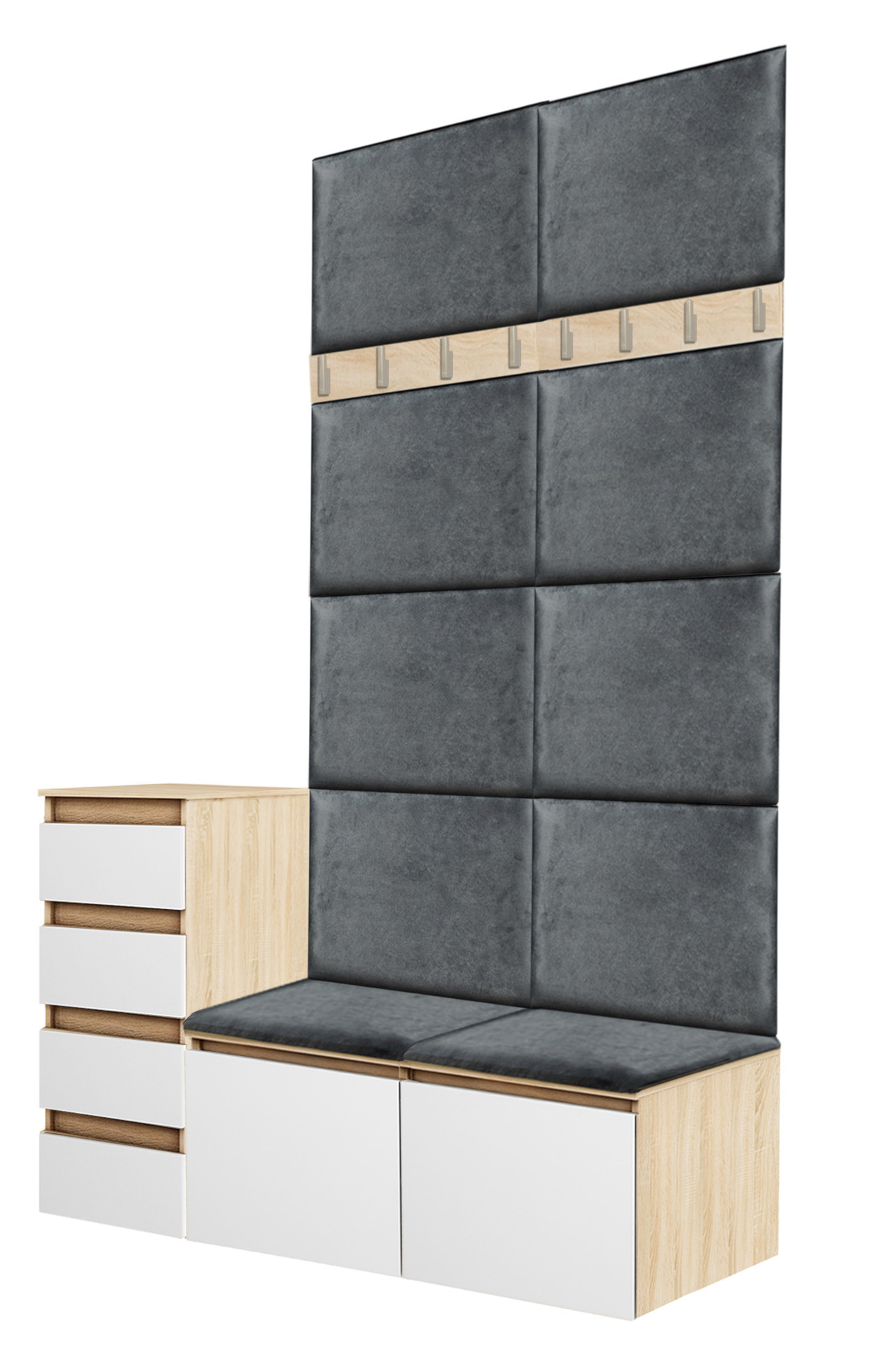 Zestaw Do Przedpokoju 2P8S(4S) Dąb Sonoma/Biały/Szary 132X37X212 Cm