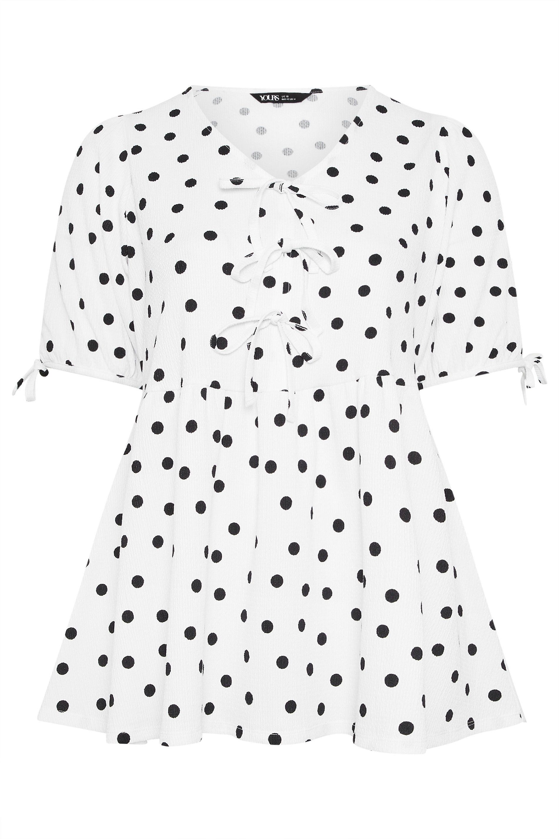 Yours Polka Dot Bow Front Peplum Top