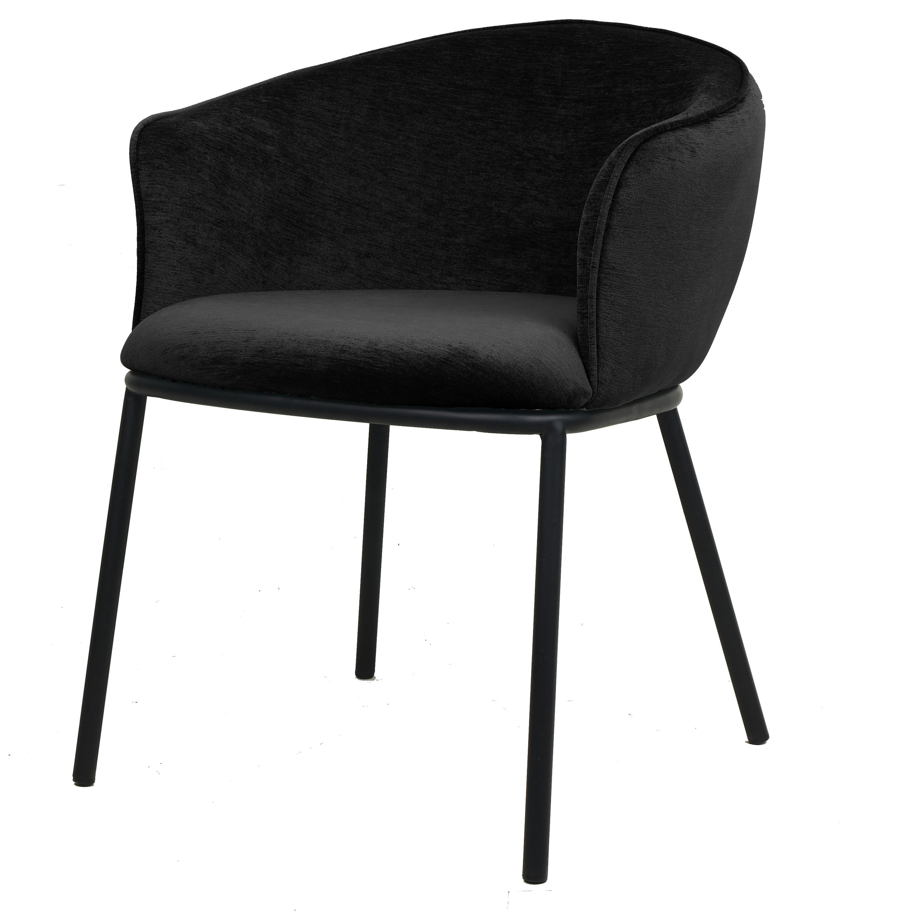 ALVIN - Fauteuil de table en tissu chenillé Noir et métal noir