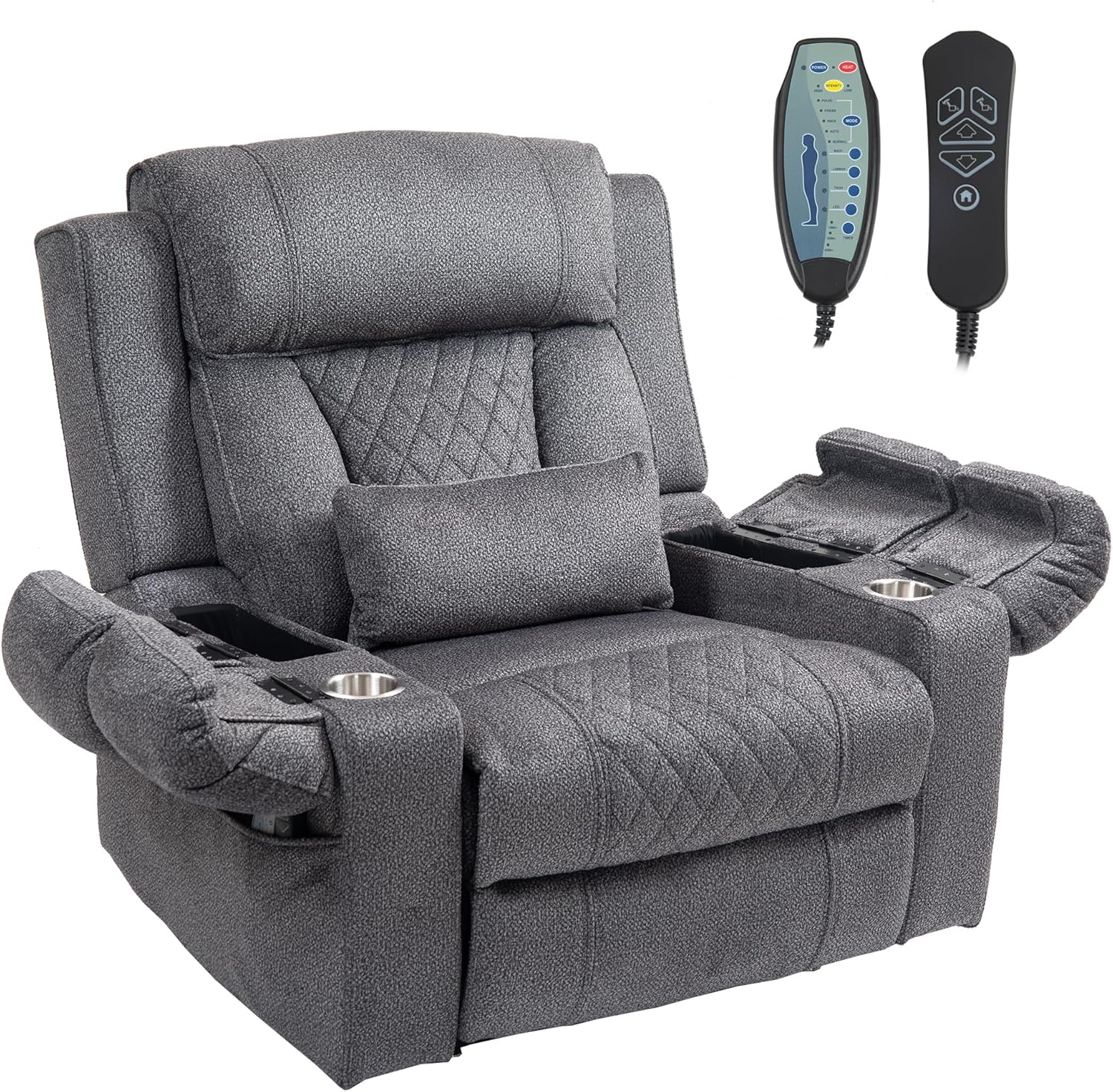 Big Man Power Lay Flat Lift Chair Oversized Recliner Dual Motor Heat Vibration for Elderly, Overstuffed Electric 28 Extra Wide Recliners with Flip Arm Storage Cup Holders,USB Type C Charging