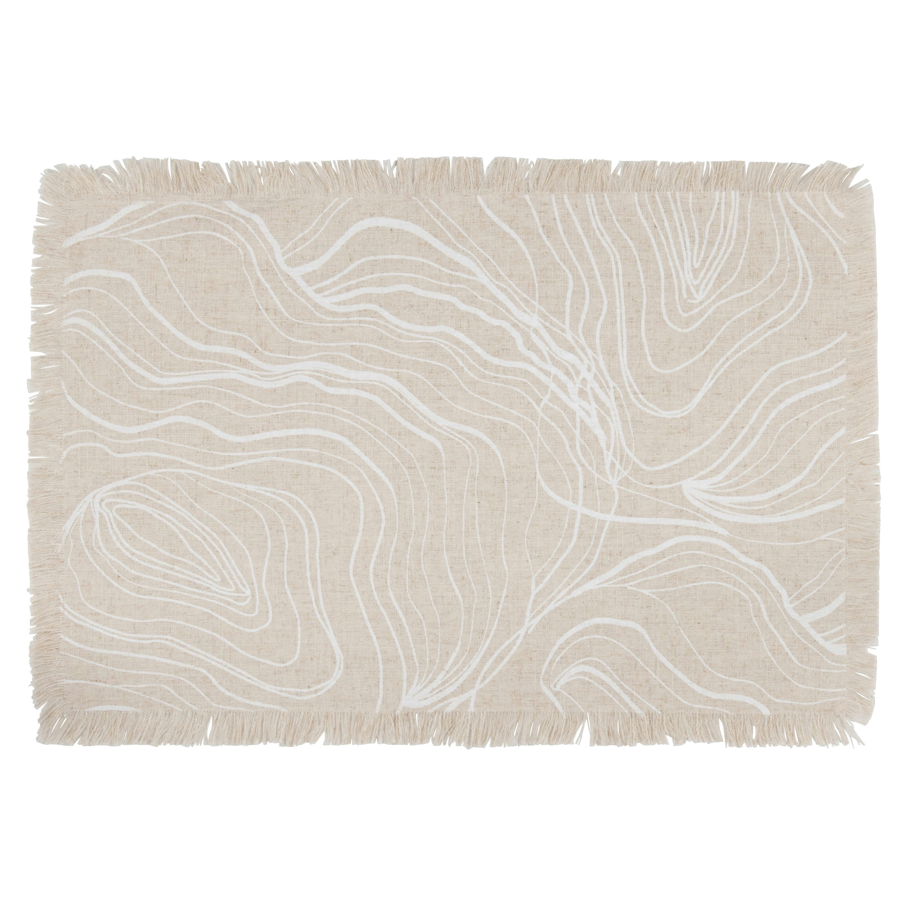 SINOP - Set de table effet chanvre beige et blanc motifs ondulations à franges