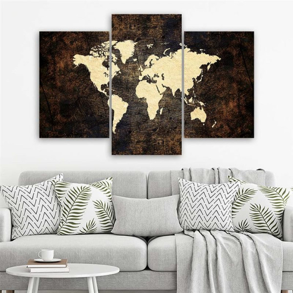 Feeby Obraz tryptyk na płótnie Ciemna mapa świata 60x40