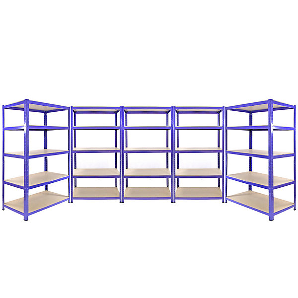 3 Rayonnages Q-Rax Bleus 90cm x 50cm x 182cm &2 Rayonnages Q-Rax Bleus 120cm x 50cm x 182cm en Acier Sans Boulons
