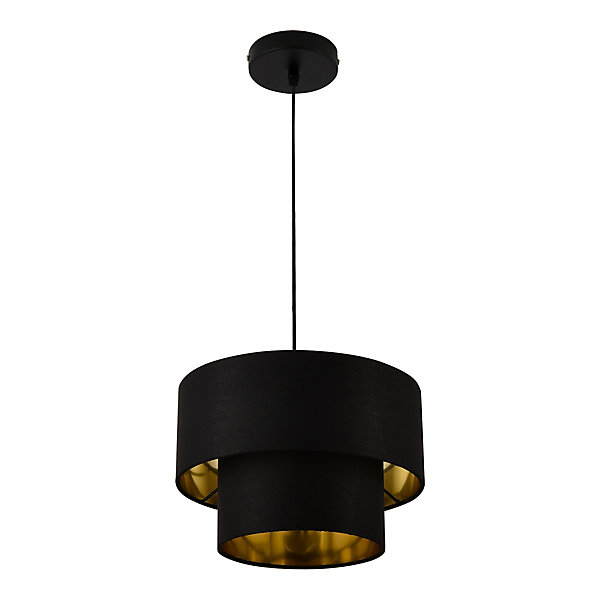 Lampe à Suspendre Moderne Suspension Design Douille E27 60w En Métal Et Textile Diamètre 30 Cm Noir Doré lux.pro