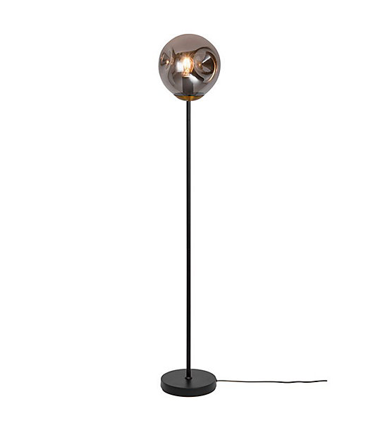 Lampadaire d'intérieur design Riga 155cm métal et verre gris fumé compatible LED