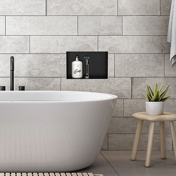 Niche murale de douche encastrée étagère sans rebord noir en acier 30x20x10 cm