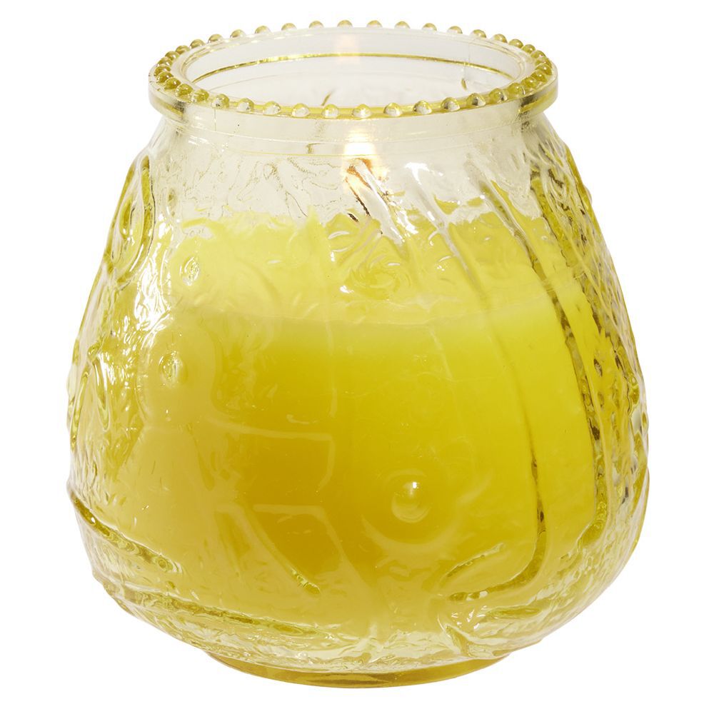 Bougie citronnelle pot en verre coloré motif relief 63H - Ø9xH9,5cm