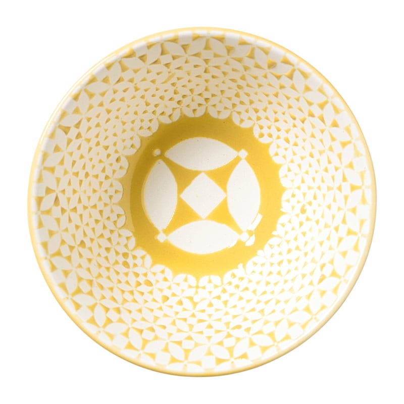 Schaaltje Aniek klein - bordeauxrood/geel - &Oslash;9x4.6 cm