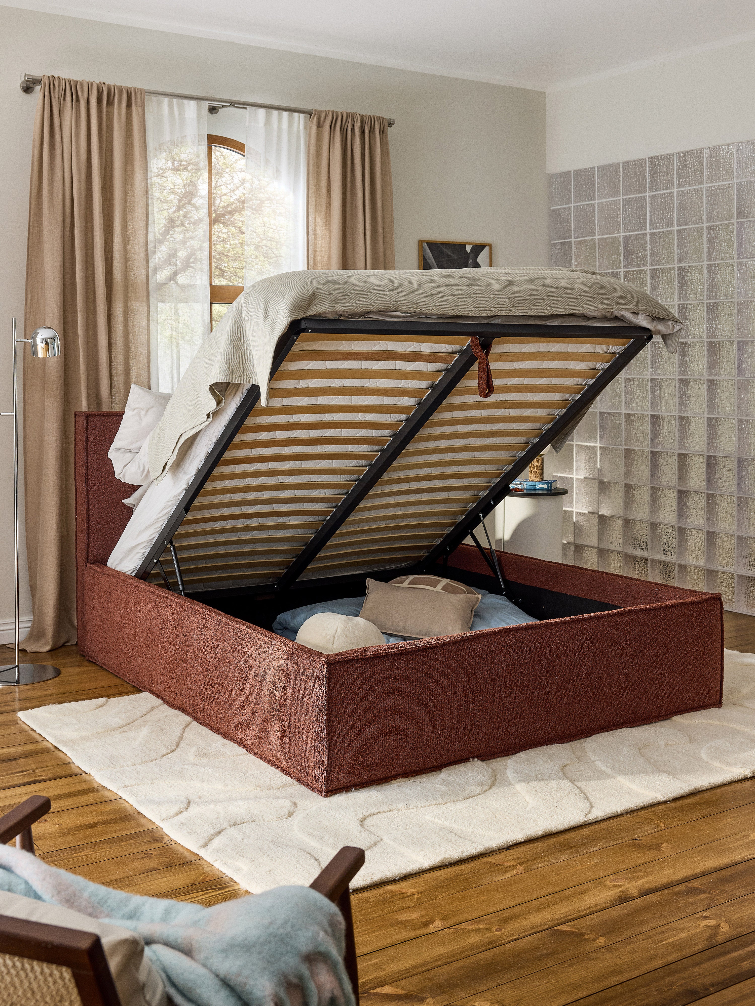 Bouclé-Polsterbett Dream mit Stauraum