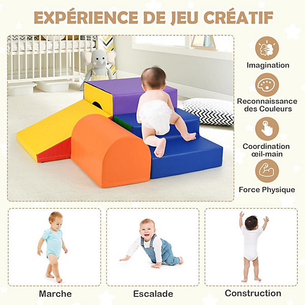 4 PCS Parcours Motricité Bébé,PU EPE Haute Densité,Attaches Auto-Agrippantes,Jouets Montessori Convient pour 3 Ans  (Bleu Orange)