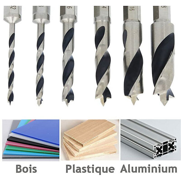6Pcs Forets à Bois Hélicoïdaux de 1/4